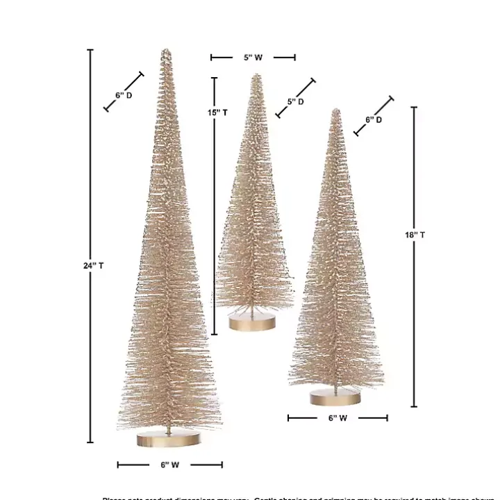 Gold Cone Bristle Christmas Trees, Set of 3