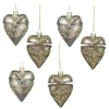 Gold Glass Heart Box Christmas Ornaments, Set of 6