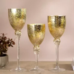 Gold Glass Hurricane Charismas, Set of 3