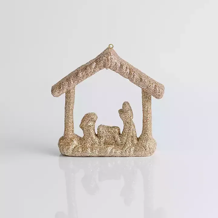 Gold Glitter Nativity Scene Christmas Ornament