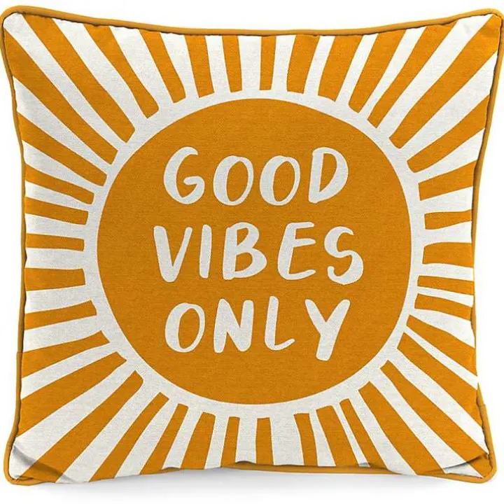 Gold Good Vibes Only Sunny Outdoor Pillow