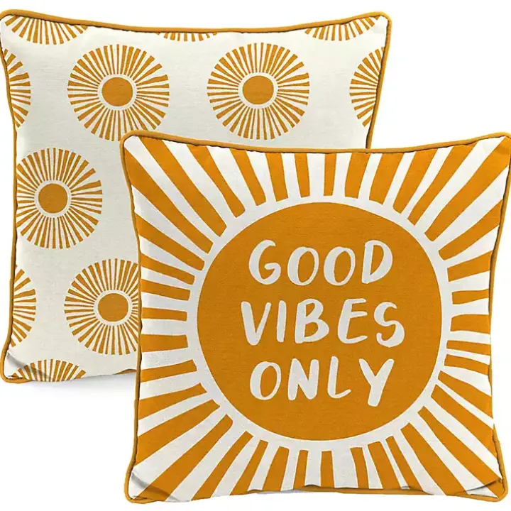Gold Good Vibes Only Sunny Outdoor Pillow