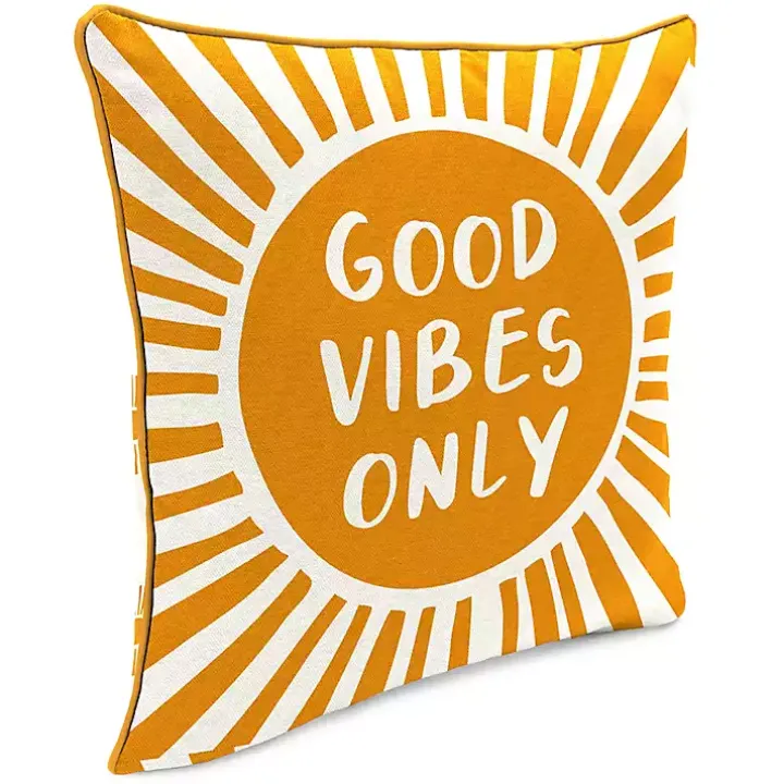 Gold Good Vibes Only Sunny Outdoor Pillow