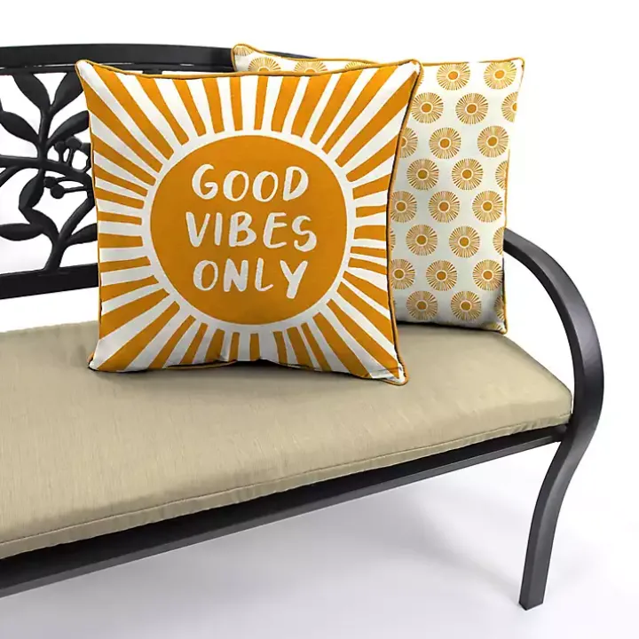 Gold Good Vibes Only Sunny Outdoor Pillow