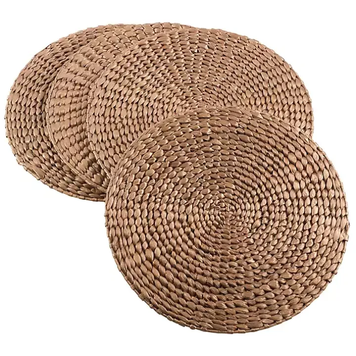Gold Round Woven Rattan Placemats, Set of 4