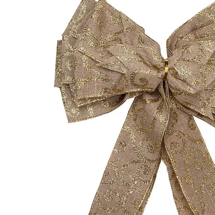 Gold Scroll Burlap Bow Tree Topper