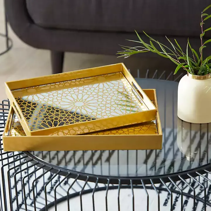 Gold Sun Star 2-pc. Mirrored Tray Set