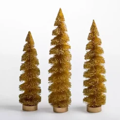 Gold Swirl Bottle Brush Christmas Trees, Set of 3