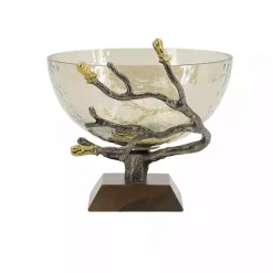 Gold Tipped Walnut Wood Glass Bowl