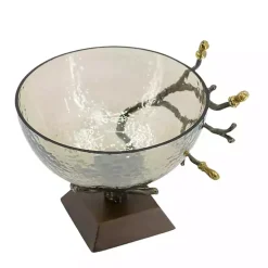 Gold Tipped Walnut Wood Glass Bowl