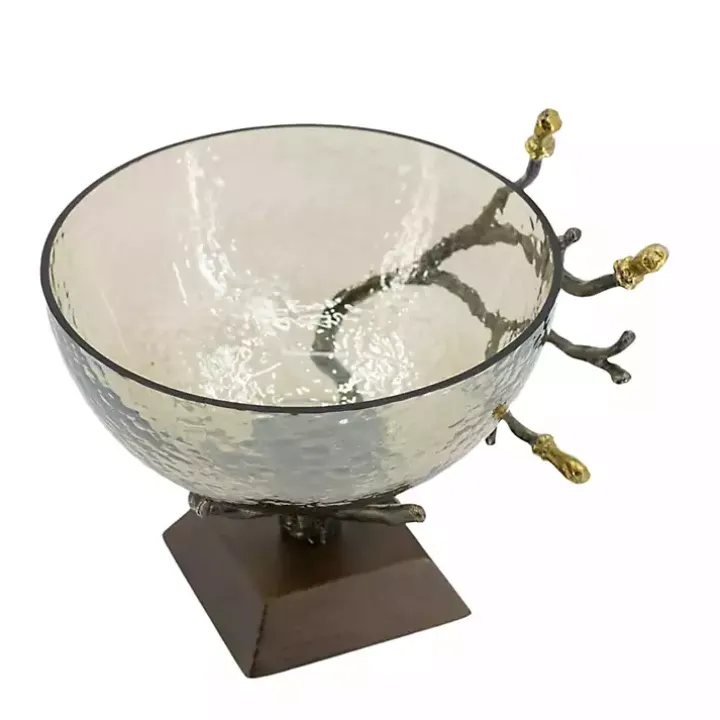 Gold Tipped Walnut Wood Glass Bowl