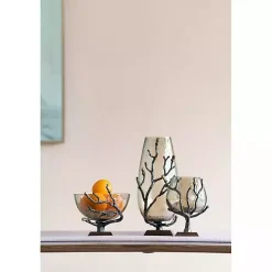 Gold Tipped Walnut Wood Glass Bowl