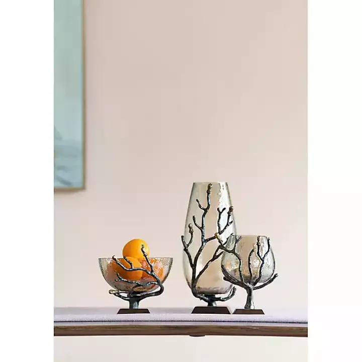 Gold Tipped Walnut Wood Glass Bowl