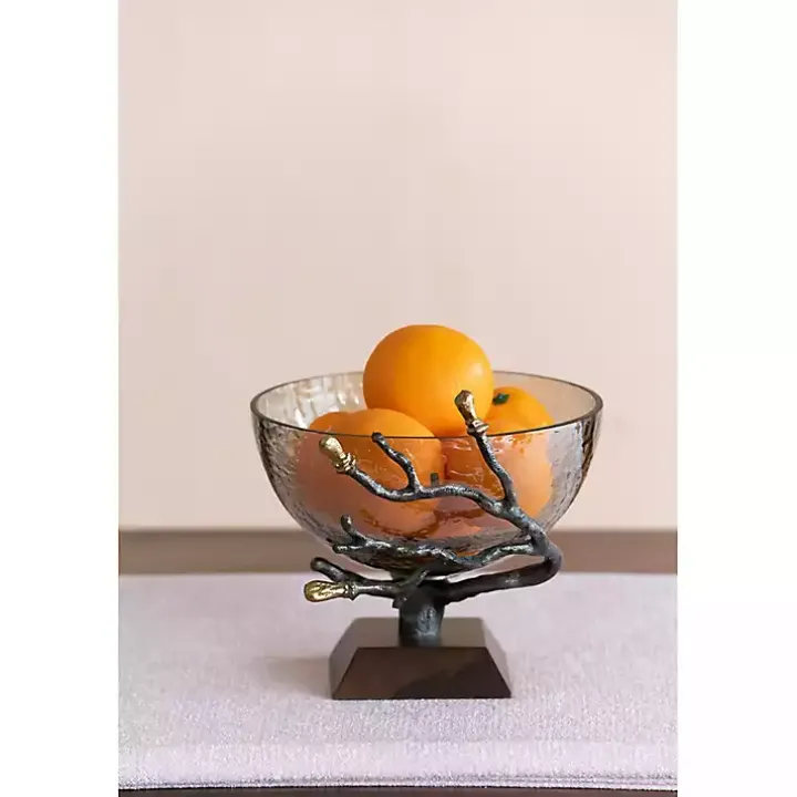 Gold Tipped Walnut Wood Glass Bowl