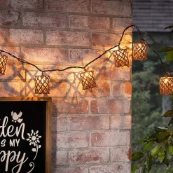 Golden Brown Rattan Weave Outdoor String Lights