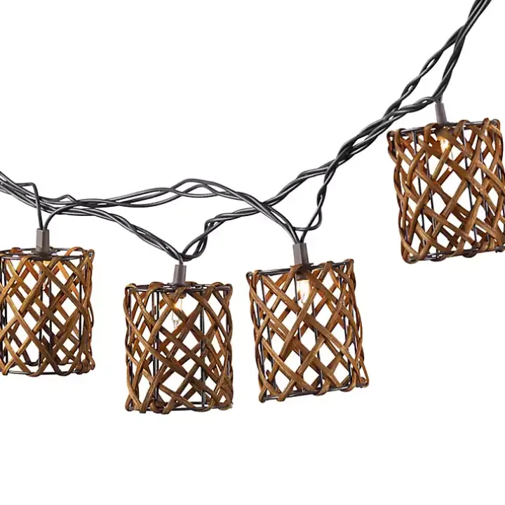 Golden Brown Rattan Weave Outdoor String Lights
