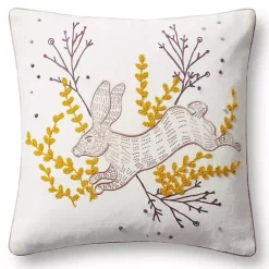 Goldenrod Bunny Embroidered Easter Throw Pillow