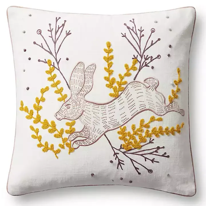 Goldenrod Bunny Embroidered Easter Throw Pillow
