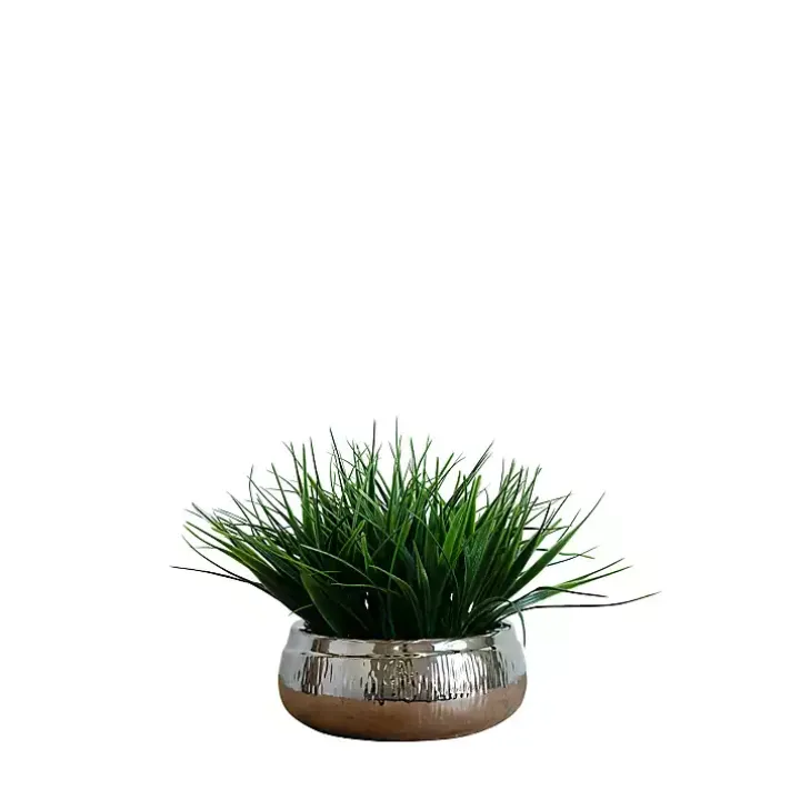 Grass Arrangement in Silver Ceramic Bowl