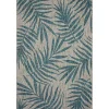 Gray and Aqua Palm Leaves Outdoor Area Rug, 7x10