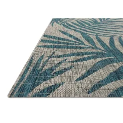 Gray and Aqua Palm Leaves Outdoor Area Rug, 7x10