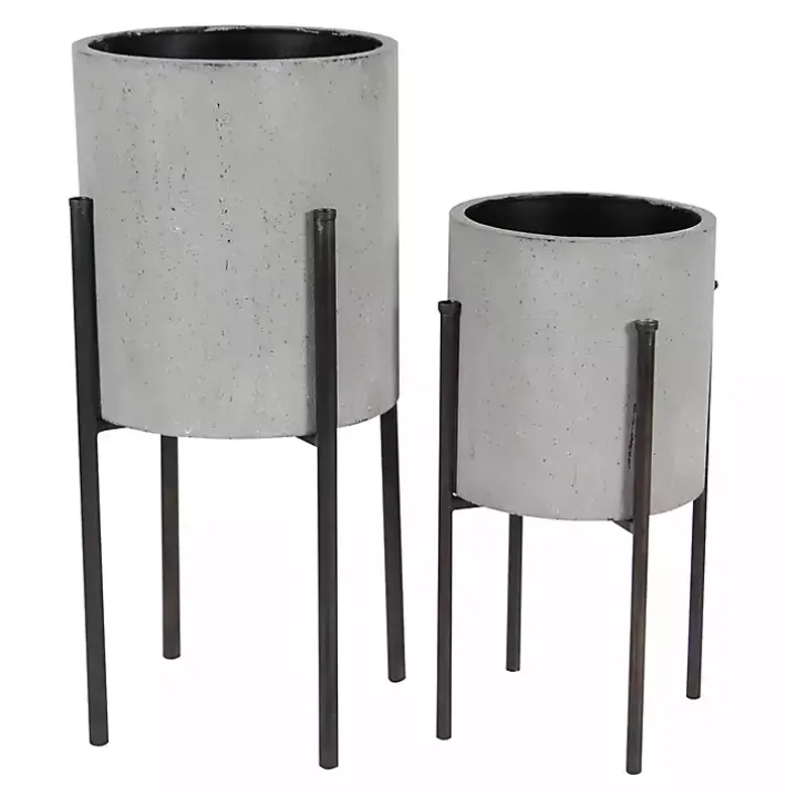 Gray and Black Solid Iron Plant Stands, Set of 2