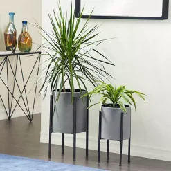 Gray and Black Solid Iron Plant Stands, Set of 2