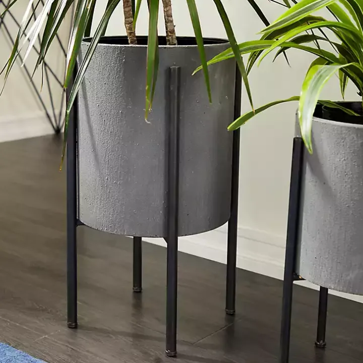 Gray and Black Solid Iron Plant Stands, Set of 2