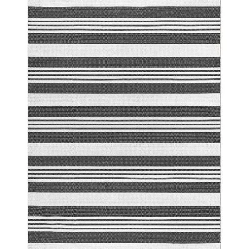 Gray and Black Striped Washable Area Rug, 5x8
