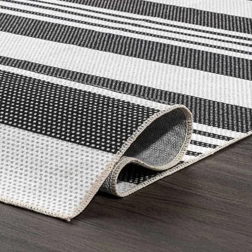 Gray and Black Striped Washable Area Rug, 5x8