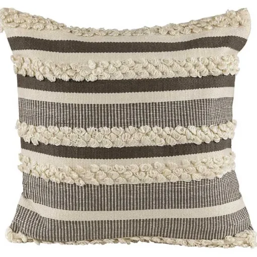 Gray and Cream Striped Indoor/Outdoor Pillow
