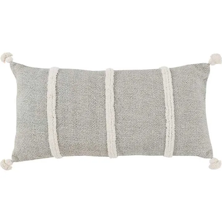 Gray and Ivory Artisanal Striped Lumbar Pillow