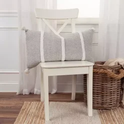 Gray and Ivory Artisanal Striped Lumbar Pillow