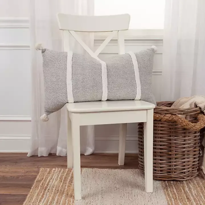 Gray and Ivory Artisanal Striped Lumbar Pillow