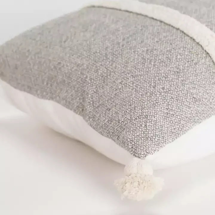 Gray and Ivory Artisanal Striped Lumbar Pillow