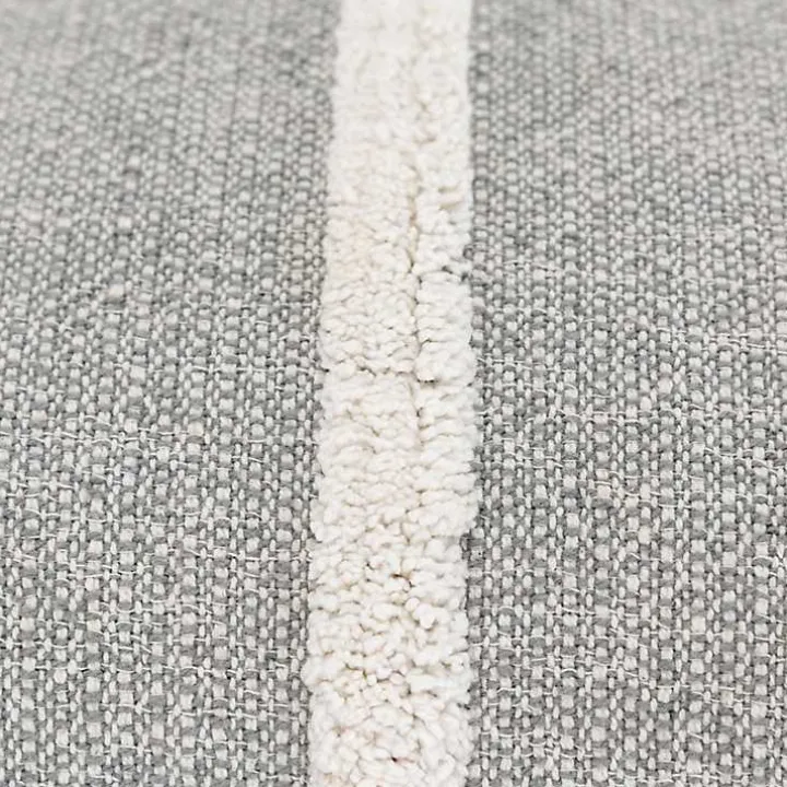 Gray and Ivory Artisanal Striped Lumbar Pillow