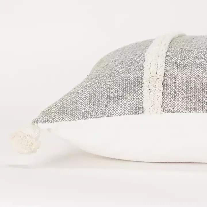 Gray and Ivory Artisanal Striped Lumbar Pillow