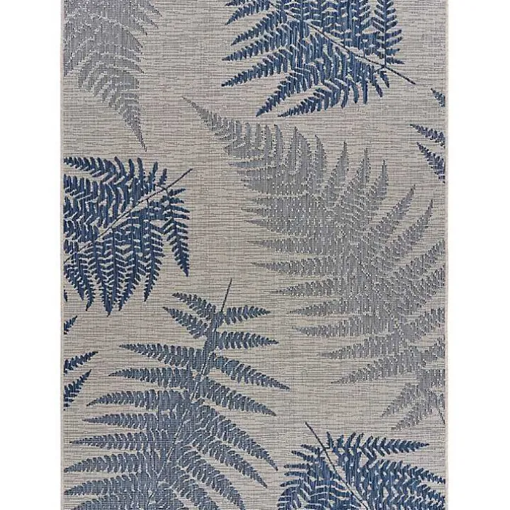 Gray and Navy Falling Ferns Outdoor Area Rug, 5x7