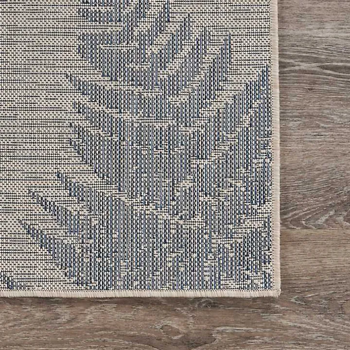 Gray and Navy Falling Ferns Outdoor Area Rug, 5x7