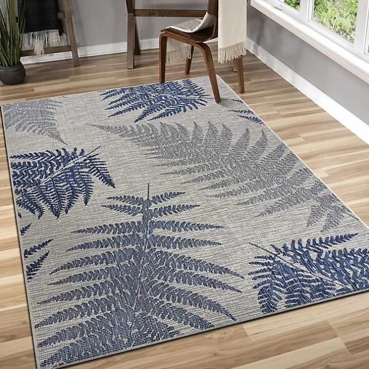 Gray and Navy Falling Ferns Outdoor Area Rug, 5x7