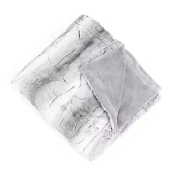 Gray and White Animal Print Faux Fur Throw