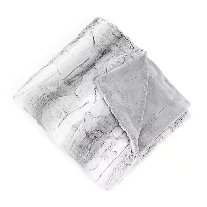 Gray and White Animal Print Faux Fur Throw