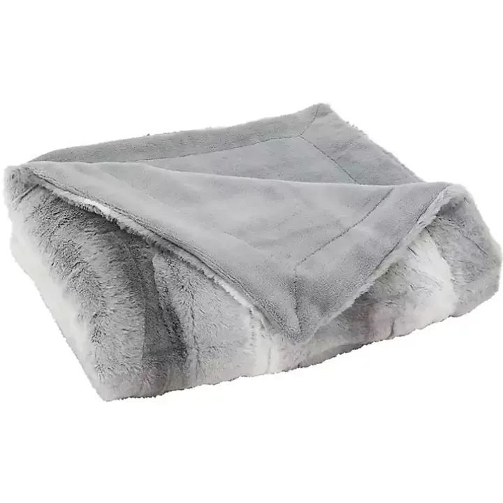 Gray and White Animal Print Faux Fur Throw
