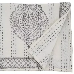 Gray and White Kantha Stitch Table Runner