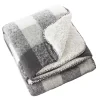 Gray and White Plaid Faux Mohair Sherpa Throw