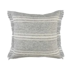 Gray and White Triple Stripe Outdoor Pillow