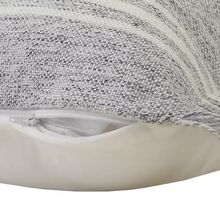 Gray and White Triple Stripe Outdoor Pillow