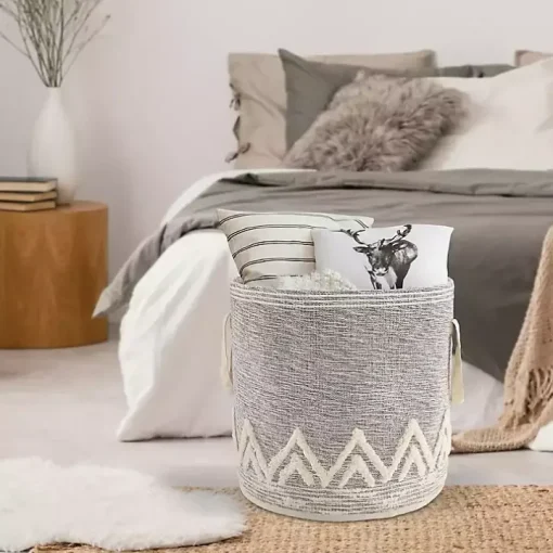 Gray and White Tuft Peaks Storage Basket