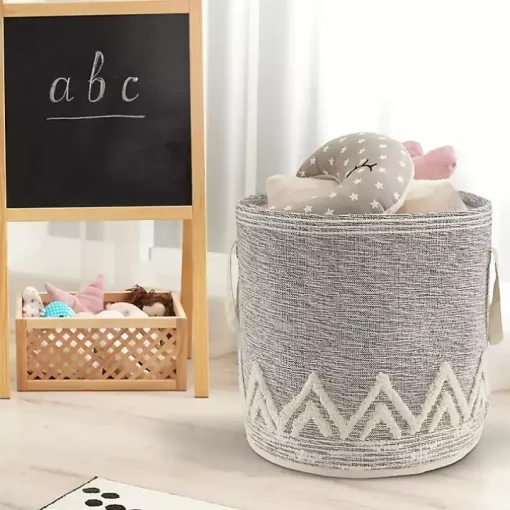 Gray and White Tuft Peaks Storage Basket