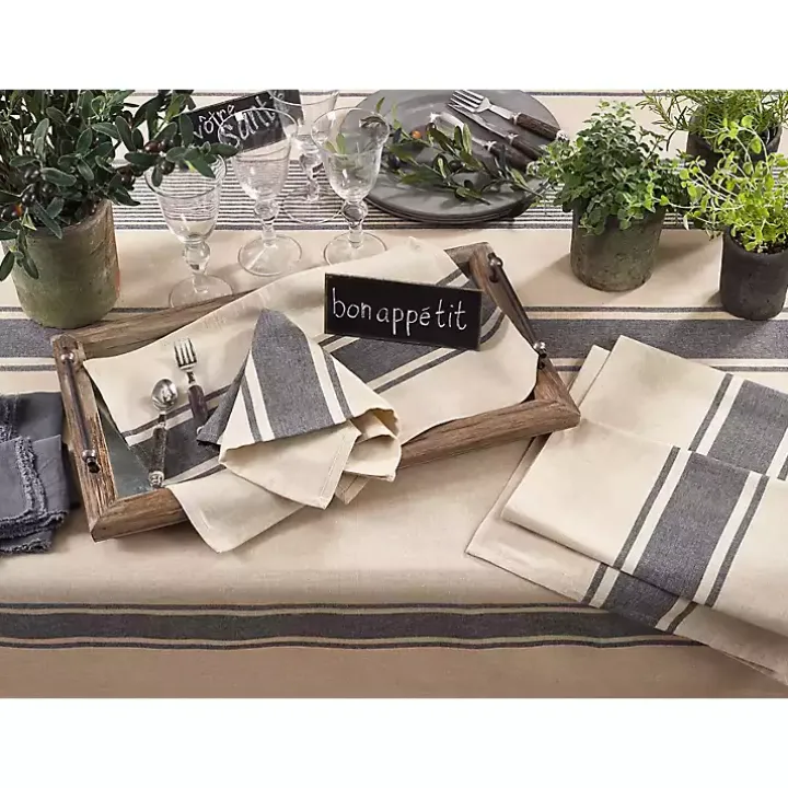 Gray Banded Stripe Table Runner